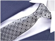 Krawaty i muchy męskie - ŻAKARDOWY Z MIKROFIBRY Krawat w Groszki Męski do Garnituru Szary GREG g145 - miniaturka - grafika 1