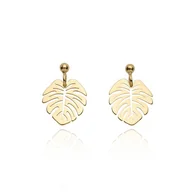 Kolczyki - Kolczyki srebrne 925 pozłacane z liściem Monstery na sztyfcie - miniaturka - grafika 1