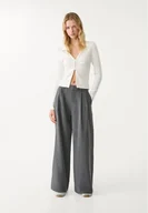 Spodnie damskie - Stradivarius Regulowane spodnie z bardzo szerokimi nogawkami Ciemnoszary 32 - miniaturka - grafika 1
