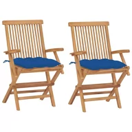 Fotele i krzesła ogrodowe - vidaXL Lumarko Krzesła ogrodowe z niebieskimi poduszkami, 2 szt., tekowe! 3062512 - miniaturka - grafika 1