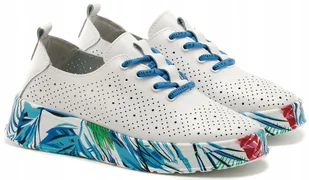 Białe ażurowe sneakersy półbuty damskie kolorowy spód S.BARSKI GR51-322 r41 - Półbuty damskie - miniaturka - grafika 1