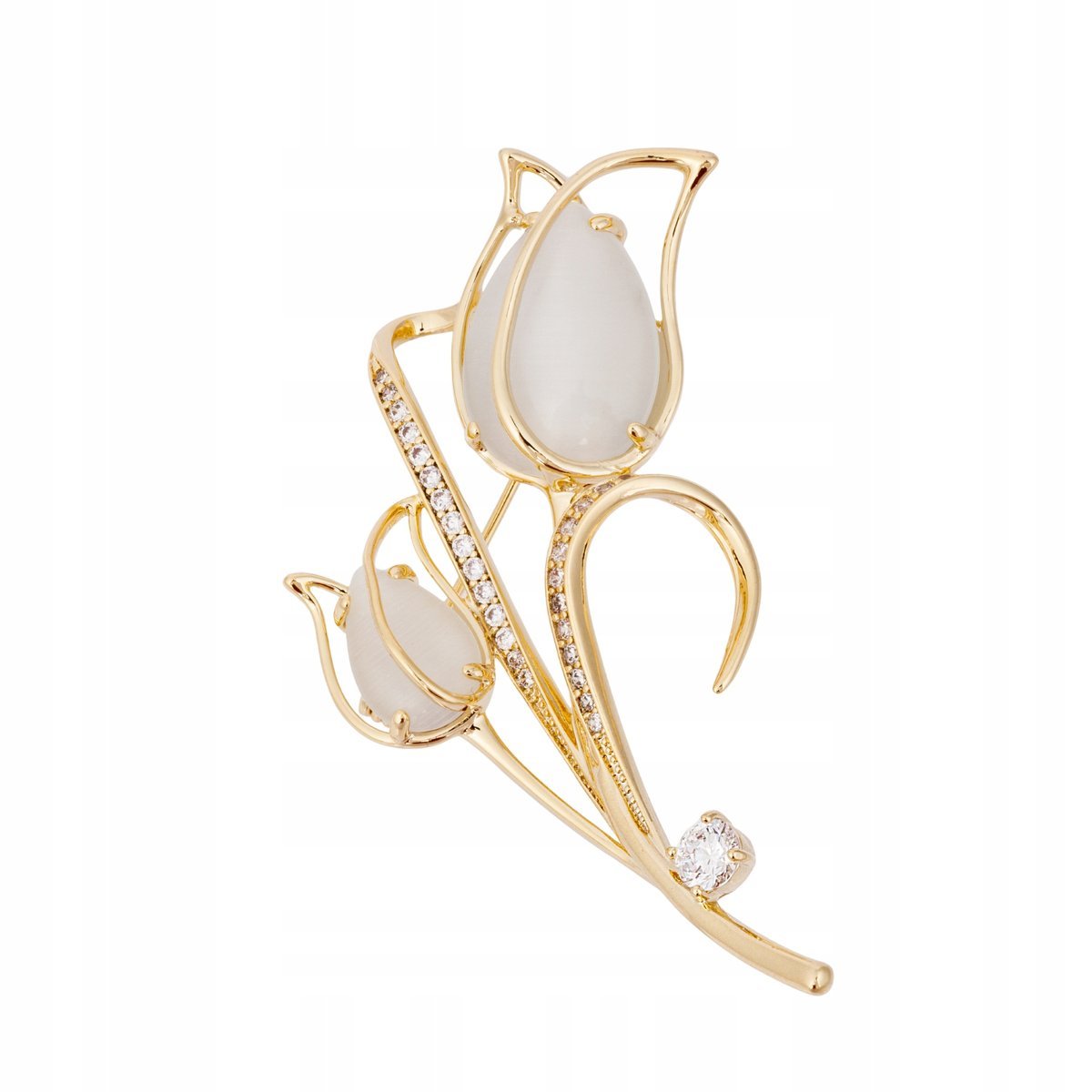 Broszka damska kwiat Tulipan Pinets pozłacana elegancka ozdoba z cyrkoniami