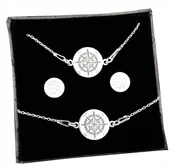 Zestawy biżuterii dla kobiet - KOMPLET SREBRNY 925 CELEBRYTKA RÓŻA WIATRÓW+GRAWER - miniaturka - grafika 1