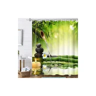 Zasłony prysznicowe - Zasłona prysznicowa Pebble Zen Print antypleśniowa, wodoodporna tkanina poliestrowa, 180 cm x 180 cm, 3D bambusowa orchidea, do wanny nadającej się do - miniaturka - grafika 1