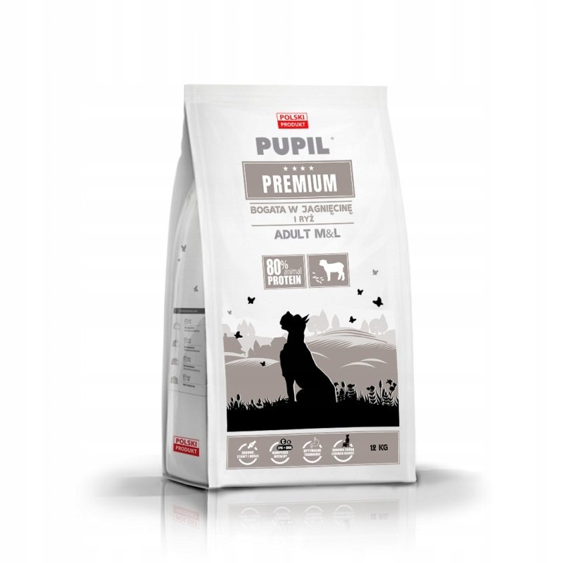 Karma sucha dla psa PUPIL FOODS Premium Adult Medium&Large, bogata w jagnięcinę i ryż, 12 kg