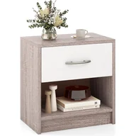 Szafki nocne - Szafka Nocna z Szufladą, Nowoczesna Szafka Nocna z Wysuwaną Szufladą, Otwarta Półka do Przechowywania, 38,5 x 28 x 40,5 cm (Jasnoszary + Biały) - miniaturka - grafika 1