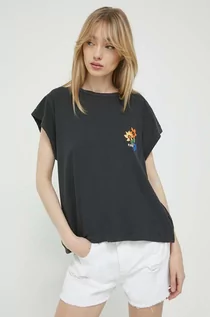 Koszulki sportowe damskie - Roxy t-shirt bawełniany kolor szary - grafika 1