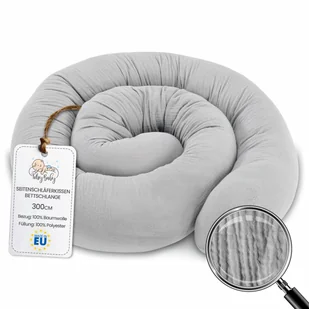 Poduszka boczna do spania muślinowa poduszka na ciało węża 300 cm - długa poduszka bed roll poduszka do spania pod szyję szara - Poduszki do karmienia - miniaturka - grafika 1