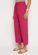 Spodnie damskie - Ciemnofioletowe Szerokie Spodnie z Wysokim Stanem Wiskozą i Gumką w Pasie Criseldas - miniaturka - grafika 1