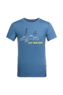 Koszulki dla dziewczynek - Jack Wolfskin t-shirt dziecięcy OUT AND ABOUTIDS kolor niebieski z nadrukiem - grafika 1