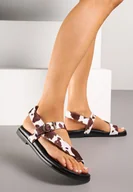 Klapki i japonki damskie - Brązowo-Białe Sandały Japonki z Motywem w Łaty z Paskiem z Klamerką Reavessa - miniaturka - grafika 1