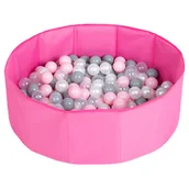 Suche baseny - Selonis, suchy basen składany z piłeczkami 6cm różowy: perła-szary-transparent-pudrowy róż 80x23/100piłek - miniaturka - grafika 1
