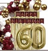 Balony i akcesoria - BALONY złote bordowe dekoracje kurtyna baner na urodziny cyfra 60 lat - miniaturka - grafika 1