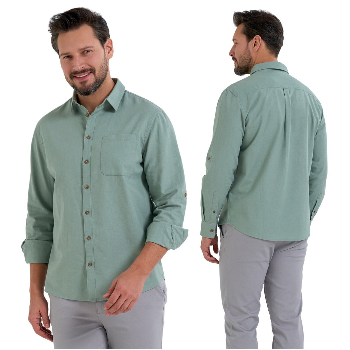 GŁADKA KOSZULA MĘSKA Z LNEM REGULOWANE RĘKAWY KLASYCZNA WYGODNA MORAJ M