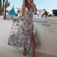 Sukienki - Sukienka maxi w kwiaty - Fioletowy XL - miniaturka - grafika 1