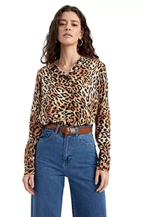 DeFacto Koszula damska z tkaniny bawełnianej z długimi rękawami, brązowy, L - Koszule damskie - miniaturka - grafika 1