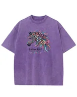 Koszulki i topy damskie - Koszulka oversize Horse Girl Kolorowy Koń Sprana Fioletowa L - miniaturka - grafika 1