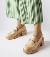 Mokasyny damskie - Beżowe półbuty na obcasie Fabrizio-39 - miniaturka - grafika 1