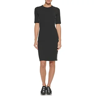 DKNY Damska koszulka sportowa z krótkim rękawem z logo Bodycon, czarny/biały, S - Koszulki i topy damskie - miniaturka - grafika 1