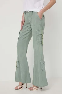 Guess spodnie z domieszką lnu CLAY kolor zielony dzwony high waist W4GA88 WG8N0 - Spodnie damskie - miniaturka - grafika 1