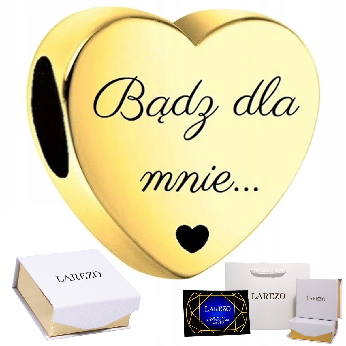 Charms Złoty 925 Serce z Grawerem Sentencją Serduszko Grawer Bądz dla Mnie