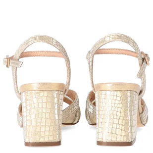 Zdobione sandały na słupku - MENBUR 23708 ZŁOTE - Czółenka - miniaturka - grafika 13