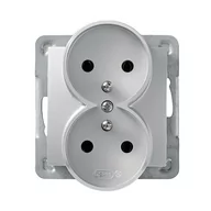 Gniazdka elektryczne - LEDart podwójne z uziemieniem, bez ramki - Ospel Impresja, kolor srebrny GP-2YRZ/m/18, 16A/250V - miniaturka - grafika 1