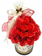 Sztuczne kwiaty - FLOWER BOX DUŻY pachnie kwiaty mydlane róża miś na urodziny dzień kobiet 18 - miniaturka - grafika 1