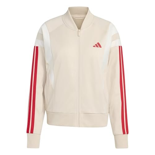 adidas dames 3S FASHION TRACKTOP, Crystal Linen/pure ruby, XS