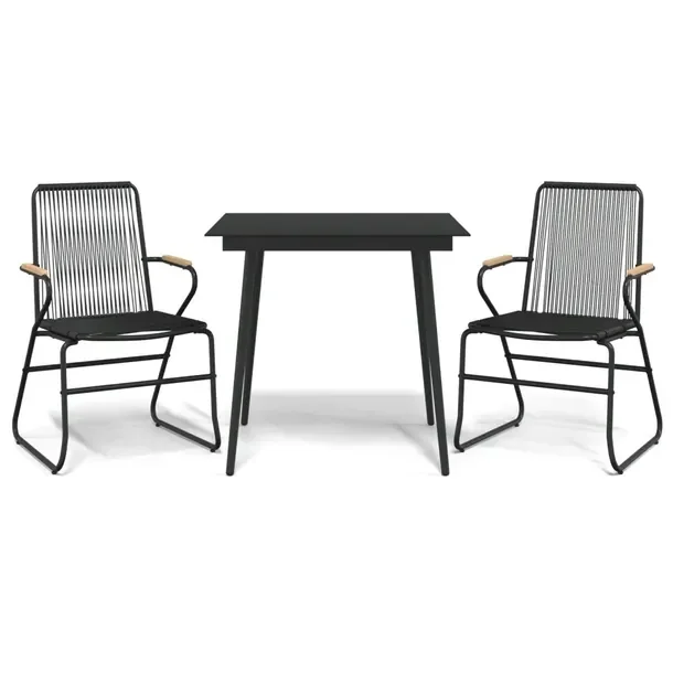 Zestaw mebli ogrodowych z czarnego rattanu PVC - 2 krzesła i stół 80x80