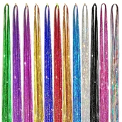 Pozostałe akcesoria fryzjerskie - TEMU Rainbow Metaliczne Brokatowe Przedłużenia Włosów 24 cale – Zestaw 12 sztuk, Idealne na Festiwale Muzyczne i Codzienne Stylizacje – Kolorowe - miniaturka - grafika 1