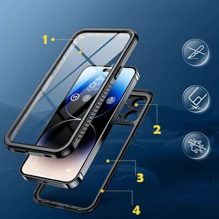 Etui do iPhone 14 Pro wodoodporne pancerne 360 Case Hybrid ochrona aparatu obiektywów IP68 Waterproof czarne - Etui i futerały do telefonów - miniaturka - grafika 2