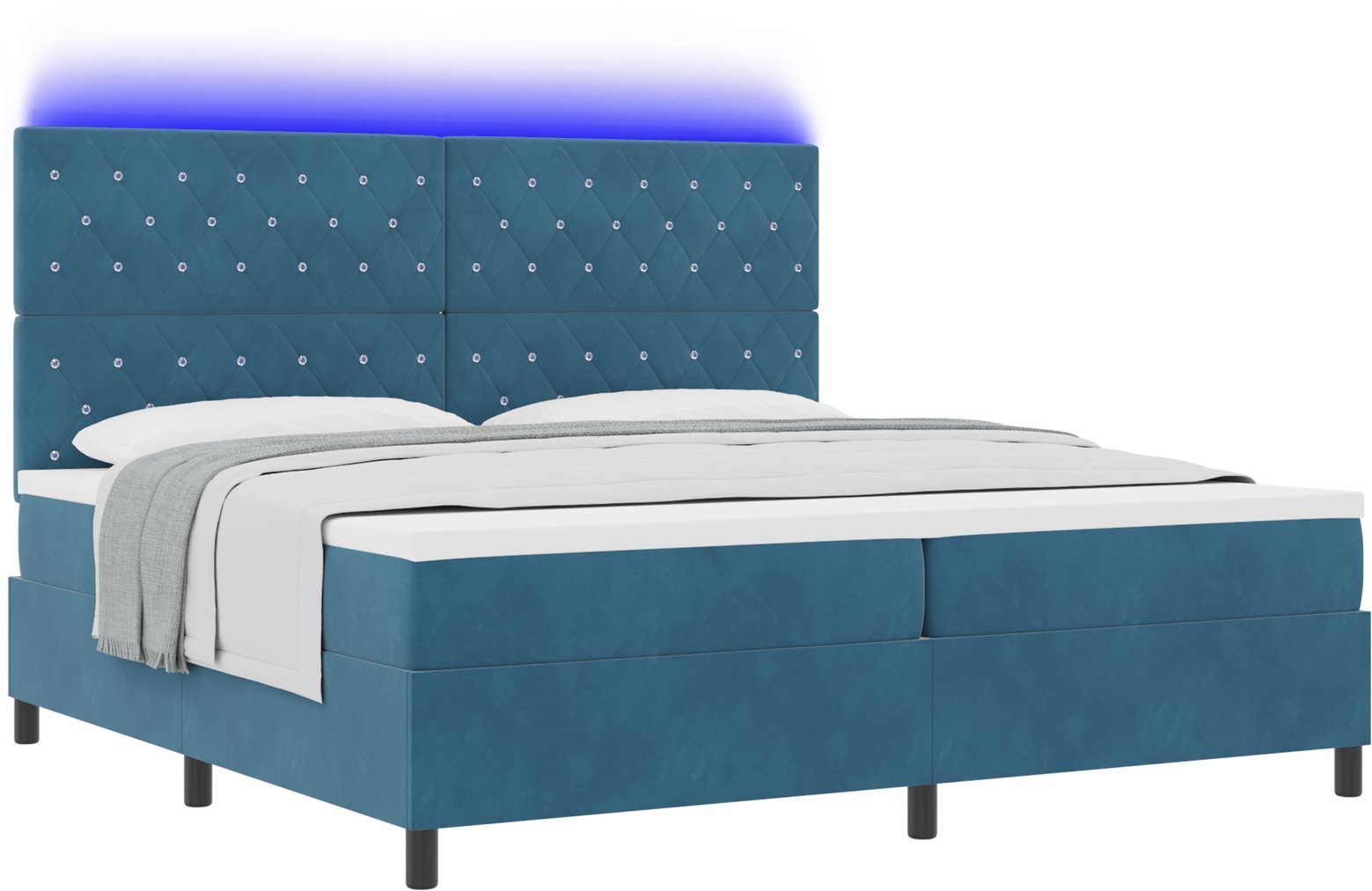 łóżko kontynentalne vidaXL z materacem i LED w ciemnym niebieskim 200x200 cm aksamit