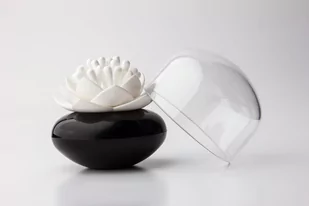 Unbekannt Qualy ql10157b firmy w pałeczki higieniczne przechowywanie Lotus Cotton Bud Holder, czarny/biały QL10157B-W - Pojemniki łazienkowe - miniaturka - grafika 1