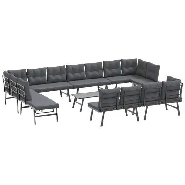 Zestaw mebli ogrodowych, czarny, stal, 90x45x35 cm, 173x118x76 cm, 165x110x