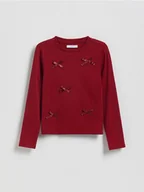 Bluzki dla dziewczynek - Reserved - Bawełniana bluzka z kokardami - bordowy - miniaturka - grafika 1