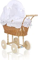 Pościel - Wiklinowy wózek dla lalek z pościelą i wyściółką - naturalny - miniaturka - grafika 1