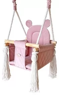 Leżaczki i huśtawki - Huśtawka dla dziecka | niemowlaka domowa Miś drewniana | bezpieczna | Velvet pikowana RÓŻ | 100% ECO | CE | Create For You - miniaturka - grafika 1