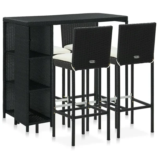Zestaw Mebli Barowych Rattan PE - Czarny, Kremowy, 120x60x110 cm