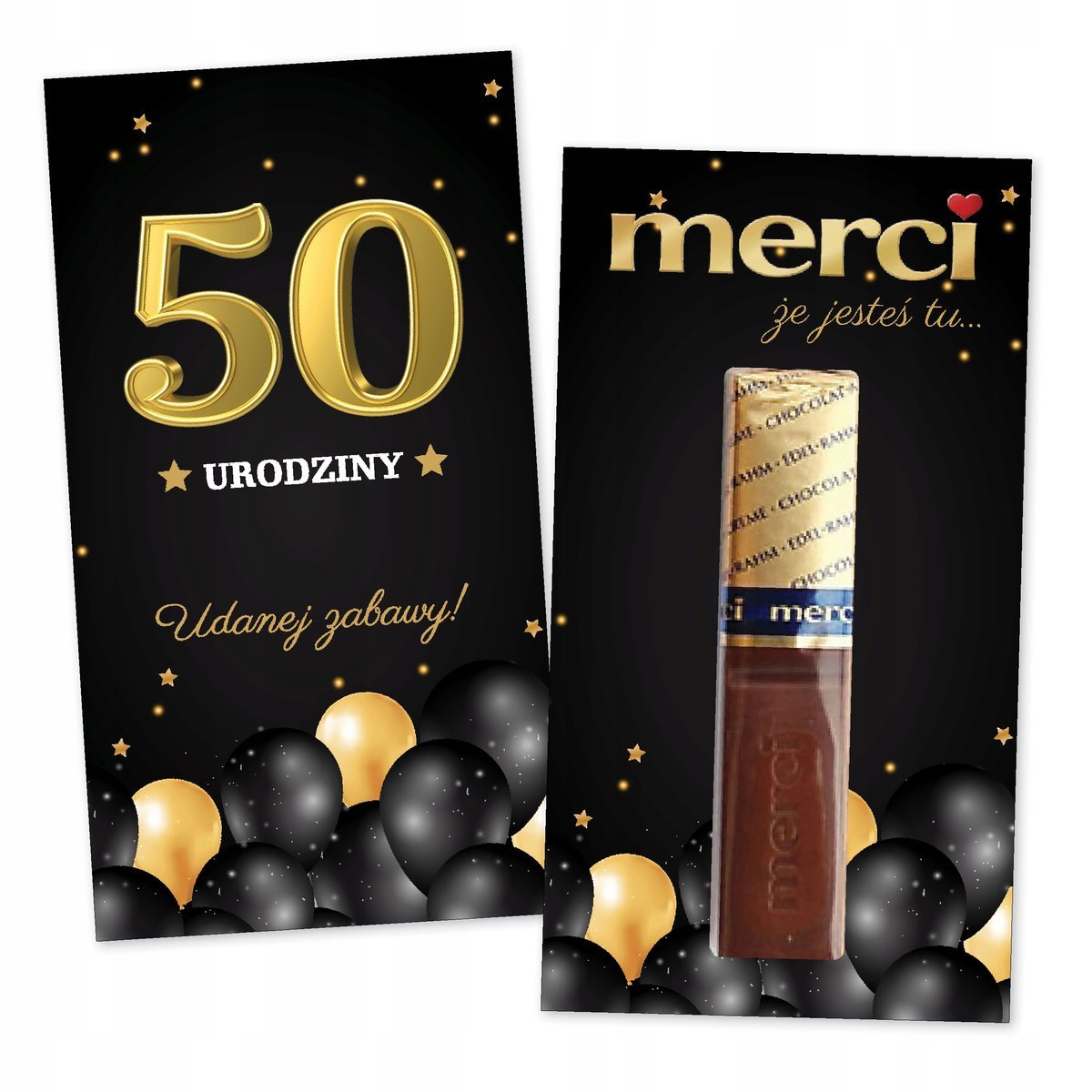 10x PODZIĘKOWANIA DLA GOŚCI merci NA 50 URODZINY 10 sztuk - Złote balony