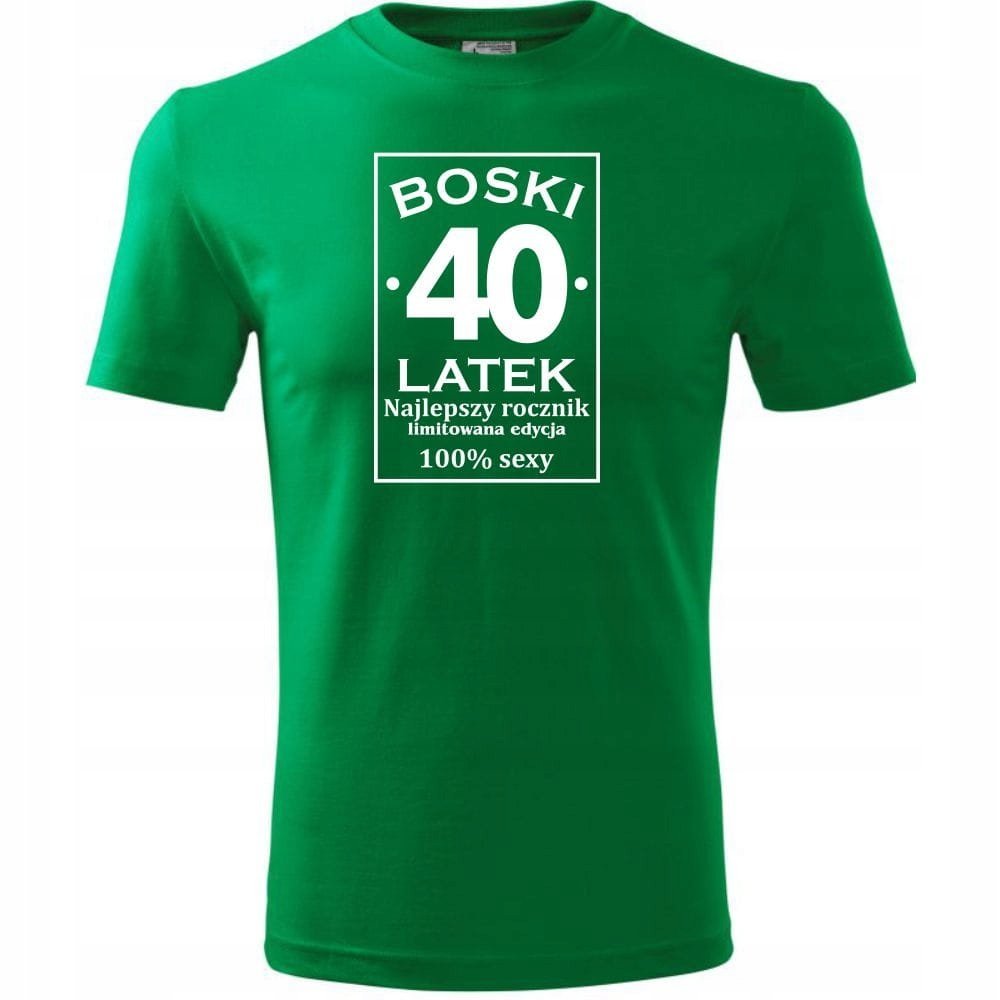 Męska Koszulka z Nadrukiem Boski 40 Prezent na Urodziny dla Niego Upominek zielony XXL