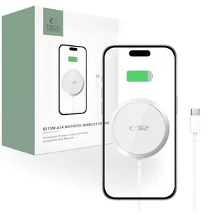 Ładowarka indukcyjna TECH-PROTECT QI15W-A34 Magnetic Magsafe 15W Biały - Ładowarki do telefonów - miniaturka - grafika 1