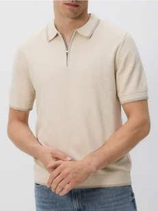 Reserved - Strukturalny sweter polo - kremowy - Swetry męskie - miniaturka - grafika 1