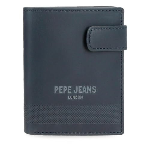 Pepe Jeans Głęboki pionowy portfel zamykany na kliknięcie niebieski 8,5x10,5x1 cm Skóra by Joumma Bags, Niebieski, Talla única, Pionowy portfel na zatrzask