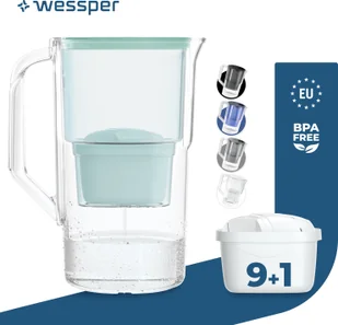 Dzbanek filtrujący wodę Wessper 2,5 L Kompatybilny z Brita Maxtra, system filtracji wody redukujący kamień, chlor + 10x miętowy filtr do wody - Dzbanki i imbryki - miniaturka - grafika 1