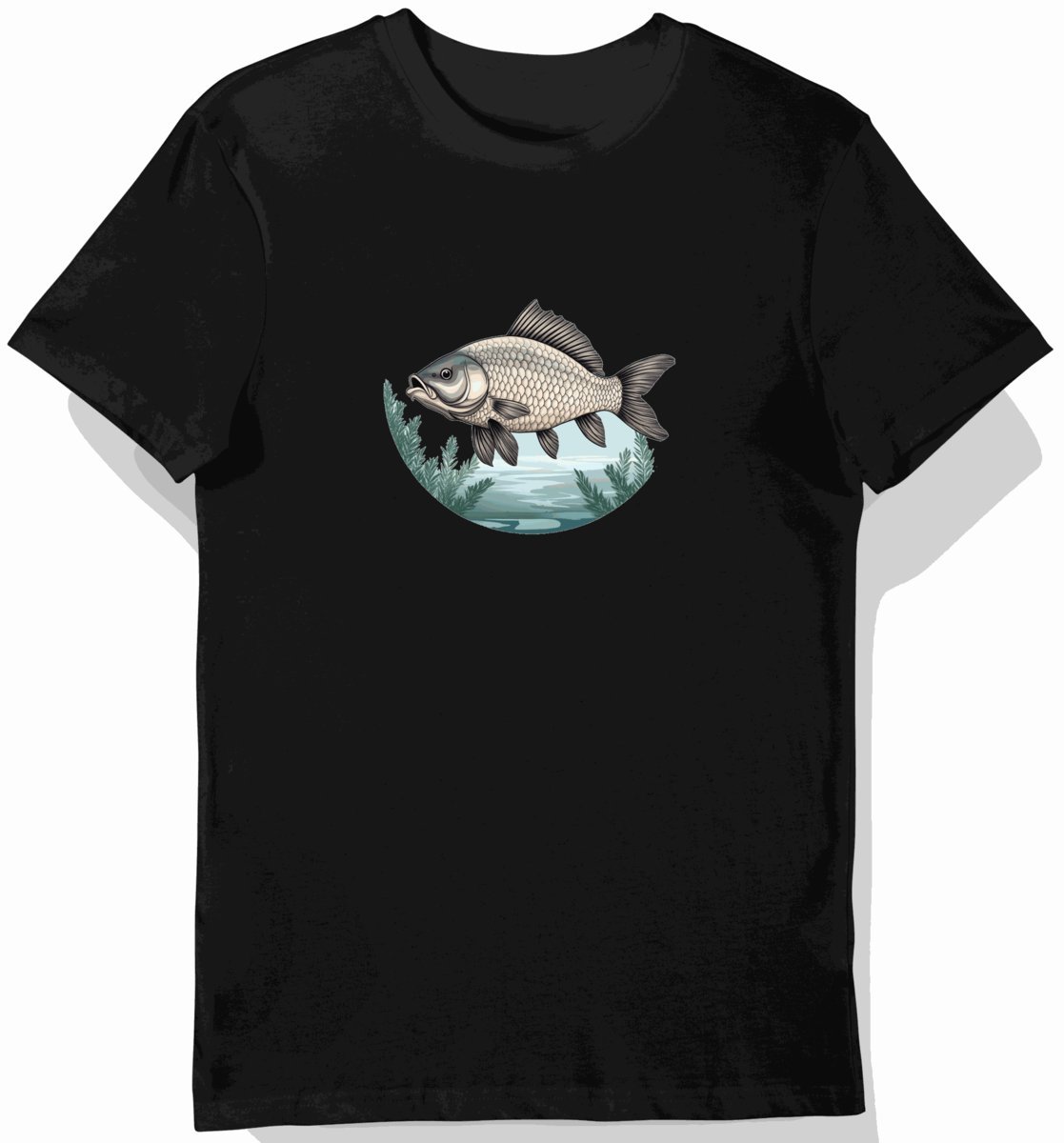 Koszulka męska czarna z motywem karpia elegancki L