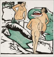 Plakaty - Galeria Plakatu, Plakat, Women Bathing Between White Stones, Ernst Ludwig Kirchner, 30x30 cm - miniaturka - grafika 1