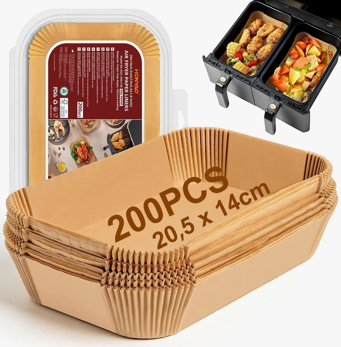 PAPIER DO FRYTKOWNICY 200 SZTUK 205X14CM PERGAMIN PROSTOKĄTNY