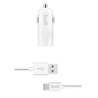 Ładowarki samochodowe - BUDI Budi Ładowarka samochodowa USB 12W z kablem USB-C w zestawie biała BD062T - miniaturka - grafika 1