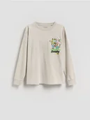 Bluzki dla chłopców - Reserved - Bawełniany longsleeve SpongeBob - jasnoszary - miniaturka - grafika 1